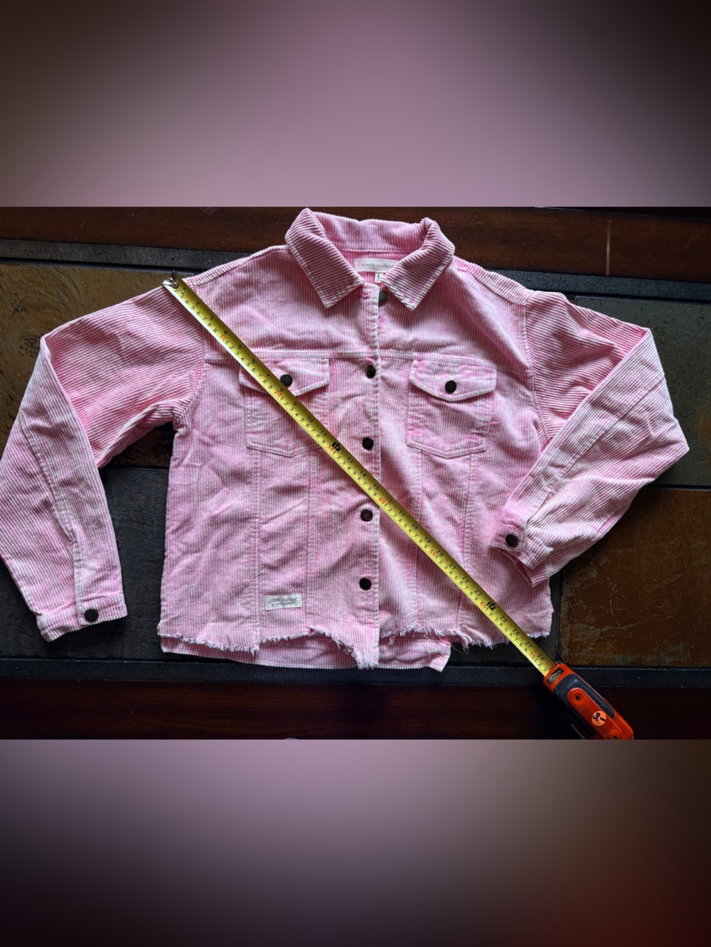 Simply southern large raw hem light corduroy pink washed jacket western rodeo